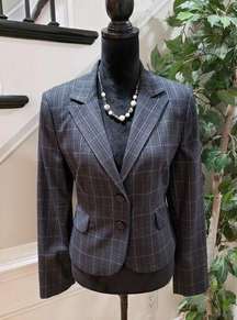 Express Design Studio Women Gray Plaid Single Breasted Two Button Blazer Size 10