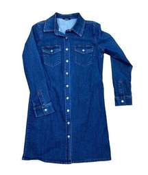D Jeans Denim Jean Dress Shacket Jacket Womens Medium Blue Stretch Button Casual