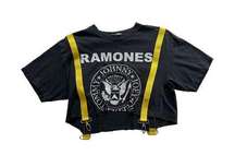 Iamkoko.la - Reworked Cropped Ramones Tee in Faded Black & Yellow