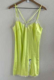 Victoria's Secret Bright Lime Green Slip Dress Lingerie Nightie Large