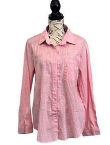 IZURIA Womens Pink Button Up Long Sleeve Classic Casual Linen Cotton  Shirt XL