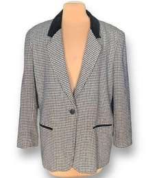 Vintage Casablanca Blazer Jacket Oversized Black Houndstooth Velvet Collar Wool