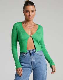 NWT  Ribbed Knit Button Cropped Cardigan in Green Size S