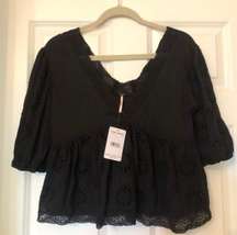 NWT  Black Eyelet Blouse