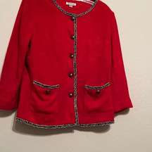 Joan Rivers Women’s Red W/ Black  Trim  Knit Cardigan Sweater Jacket Sz M