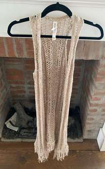 Bethany Mota Tan Crocheted Longline Vest Duster size small Bohemian