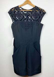 Yoana Baraschi Romper Womens 2 Black Crochet Lace Shorts Cap Sleeve West 22‎ New