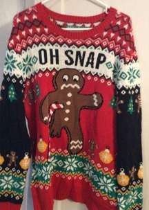 Ugly Christmas Sweater Gingerbread Man Oh Snap Size Large L