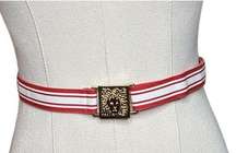 Vintage Anne Klein Studio NYC Gold Lion Buckle Womens Belt Red White 1976