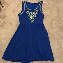 Royal Blue Sleeveless Dress Embroidered Neon Green