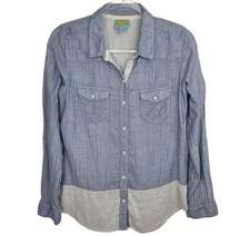 C&C California Blue Two Tone Polka Dot Chambray Button Up Shirt Small