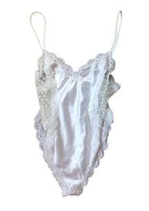 80’s VTG Hidden Fantasies White Teddy Lacey Romantic Sheer One Piece Lovestruck