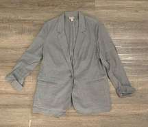 J Jill Jacket stretch Grey  Linen Blend Blazer Tie Back Pockets M petite