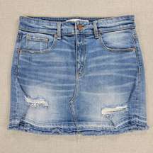 BKE Frayed Denim Stretch Skirt Size L Blue Distressed Mini Medium Wash Jean