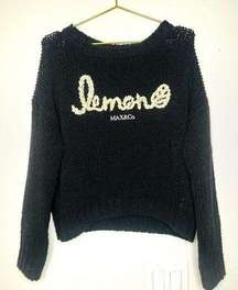 Max and Co Sweater Lemon embroidered Black Loose Knit crewneck
