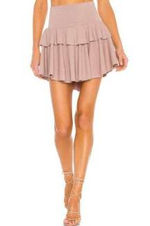 Chaser Cozy Rib Flouncy Tiered Mini Skirt Porcini High-Waist Waisted Smocked M