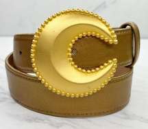 Worth Vintage Metallic Gold Studded Moon Buckle Belt Size XS Womens