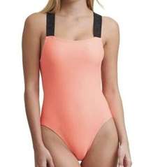 DKNY Women's Coral Pink Square Neck One Piece Swimsuit XS X-Small NEW