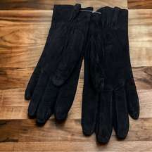 Womens Black Genuine Suede Leather Gloves Fully Lined Size 7.5 Medium