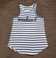 White/Blue Striped Weekend Tank Top, Women's XS