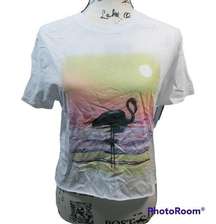 Grayson Threads Cropped Flamingo Graphic Tee Shirt Size Small