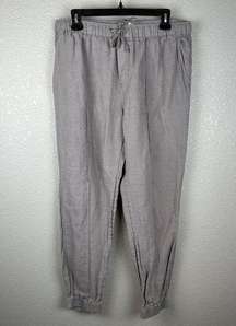 Cynthia Rowley Womens Linen Jogger Pants Large Gray Pockets Drawstring