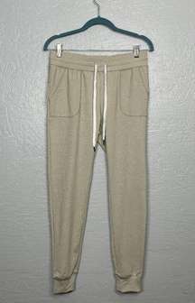 Women S Beige Heather Jogger Pants Pockets Drawstring Lightweight Athletic