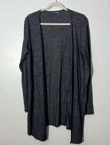 Heathered gray and black soft cozy open front duster cardigan sweater women’s L