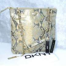 NEW DKNY Gold Python Snakeskin LEATHER HANDBAG Shoulder Crossbody Chain Purse