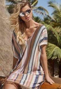 PilyQ Maggie Metallic Stripe Cover Up Fringe Revolve Swim XS/S