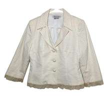 VTG Kay Unger Blazer Jacket Collared Button Up Tulle Hem Striped White Cream 6