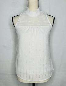 Bohme White Striped Gauzy Blouse Sleeveless Mock Neck Top Womens Size XS Lined