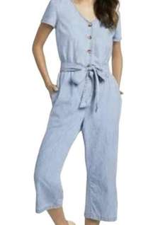 St. John's Bsy Chambray Denim Cropped Jumpsuit Size Medium