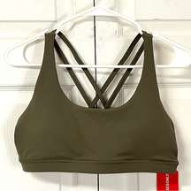 Army or Khaki Green Strappy Yoga Halter Style Sports Bra Size 10