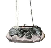 Laura Ashley silver purse clutch beaded bow front snap top