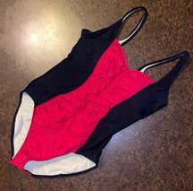 Shape FX Black  & Red One Piece Shaping Swimsuit - size 12