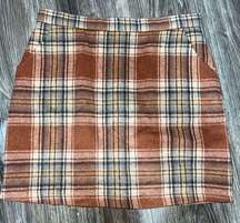 Brushed Wool Blend Plaid Mini Skirt