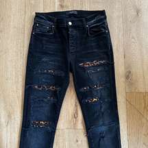 Amiri Leopard Thrasher Distressed Jeans in Aged Black