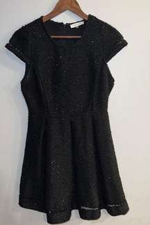 SUGARLIPS Women’s Black Sequin Tweed Cap Sleeve Fit & Flare Dress Size S