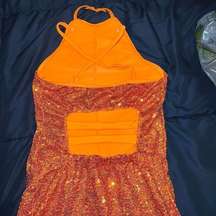 Revolution ￼Rave festival dance disco dress with shorts underneath ￼ orange sequ