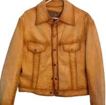 ADAM & EVE VINTAGE 1960 LEATHER DISTRESSED WESTERN BOMBER JACKET RARE, BOHO CHIC