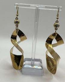 Golden Copper Toned Hammered Dangle Twisted Earrings