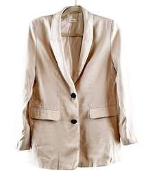 MNG Mango Casual Long Sleeve Peak Lapel Single Breasted Blazer Jacket Tan Small