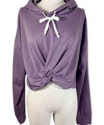 See You Monday crop hoodie mauve purple, womens long sleeve XL pullover