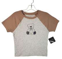 Grayson Threads Raglan Women's Small Athletic Heather Cropped Teddy Bear TShirt