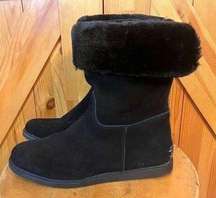 G.H.Bass Aria Women’s Suede Upper Boots Size 7.5M Black Flat Pull On Faux Fur