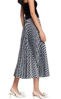 Rachel Zoe Black & White Gingham Plaid Pleated Midi Skirt 6