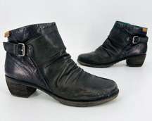 Pikolinos Ruched Black Leather Ankle Boots with Buckle Size 40