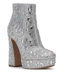 Jessica Simpson Womens 9.5 Dollyi Crystal Embellished Bootie Silver NEW