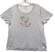 Life is Good Sleep Shirt Size Medium Gray Pink Flamingo Short Sleeves NEW